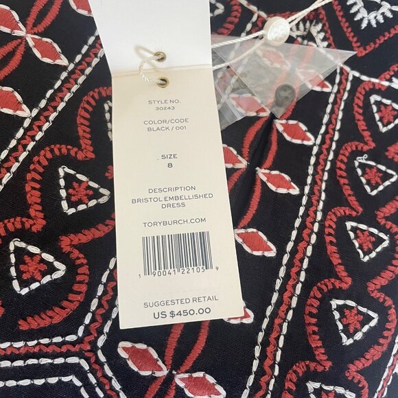 Tory Burch Black Mini Dress with Red Embroidery - Picture 6 of 11
